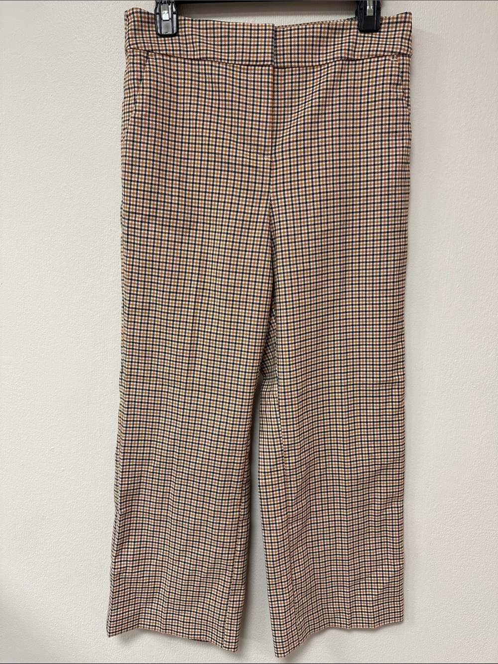 Plaid Wide-Leg Trousers - Camel & Navy